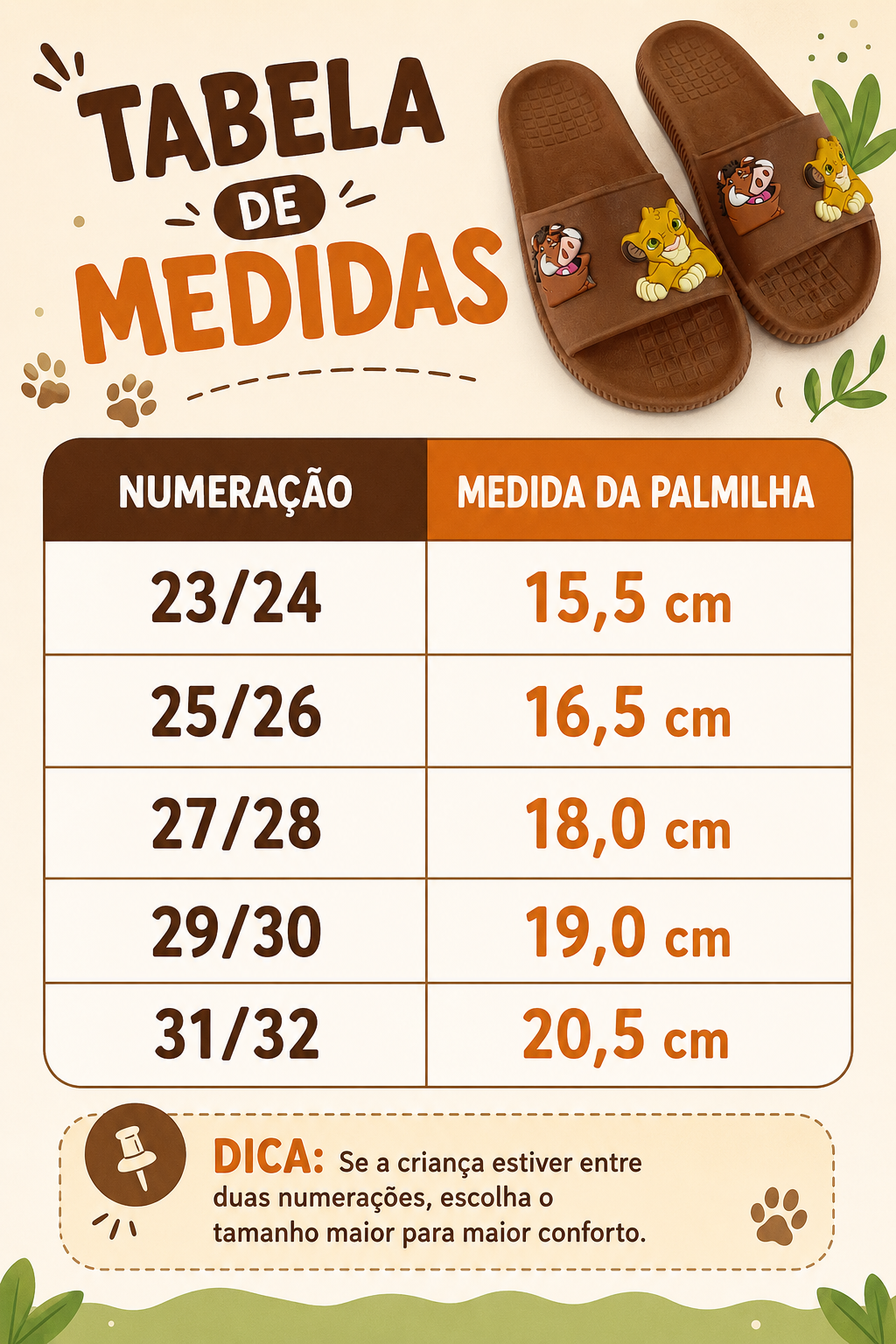 Tabela de tamanhos Noventispro: Tabela marrom leão